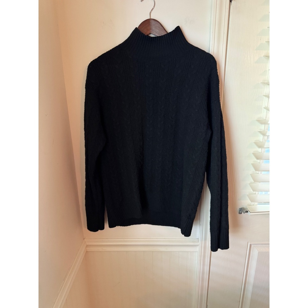 Time and Tru Womens Black Soot Cable Knit Mock Neck Sweater Small TT45100141837